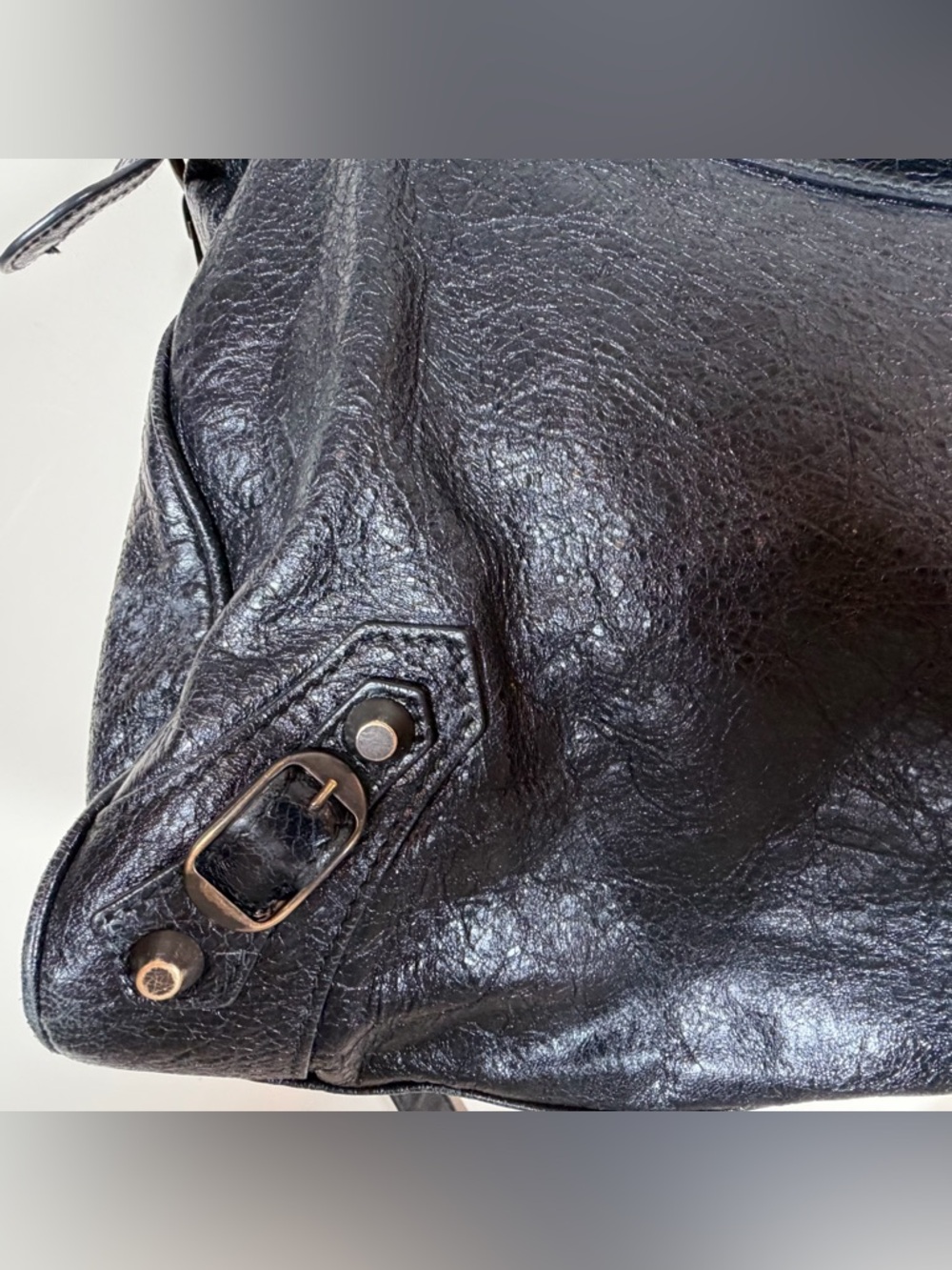 Balenciaga Classic Velo Black Leather Bag Aged Brass Moto Crossbody - Picture 16 of 16